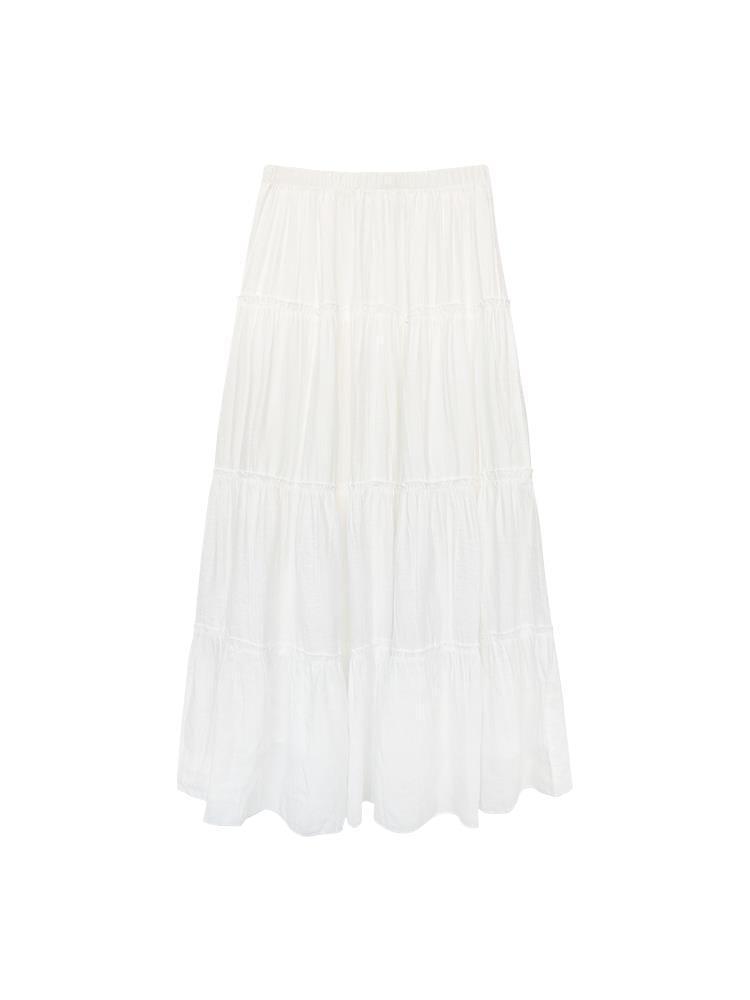 Elastic Waist Plain Tiered Maxi A-Line Skirt Product Image