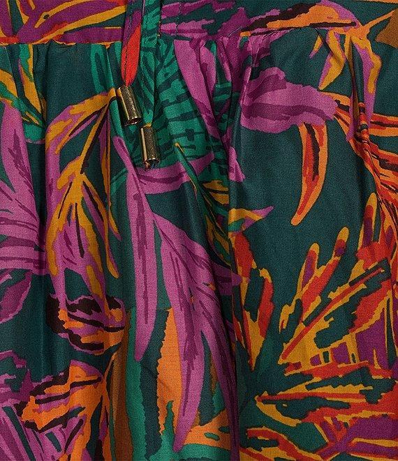 J.Marie Asher Woven Floral Printed Tie Split V-Neck 3/4#double; Puff Sleeve Tunic Product Image