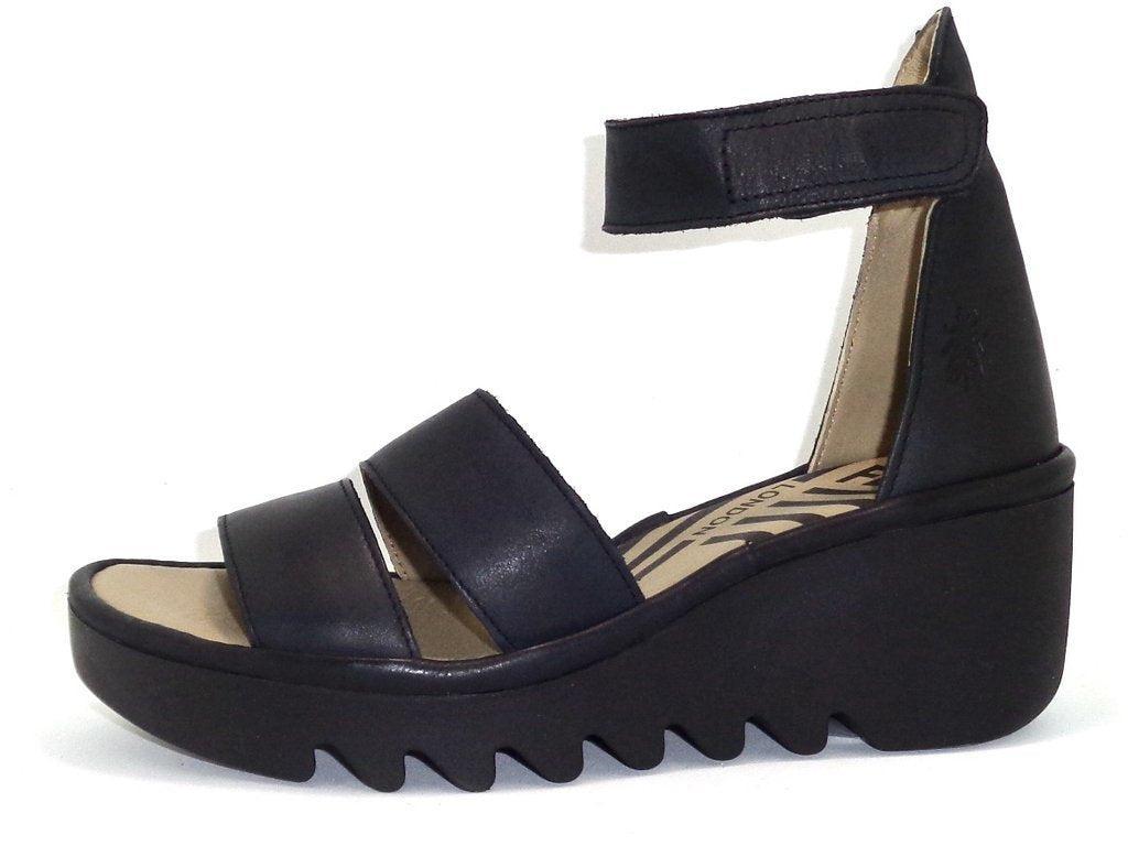 6150789   Bono Black Verona Leather Sandals by Fly London Product Image