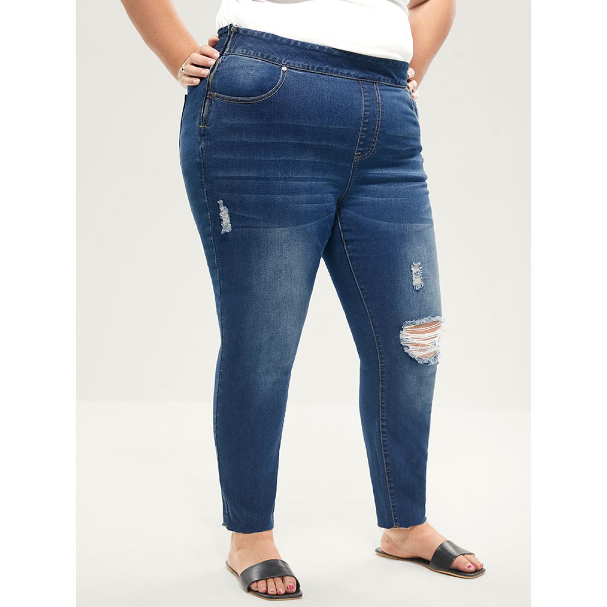 Plus Size Skinny Very Stretchy High Rise Medium Wash Sculpt Waist Jeans Women DarkBlue Casual Plain Tummy control High stretch Pocket Jeans BloomChic 10/M Product Image