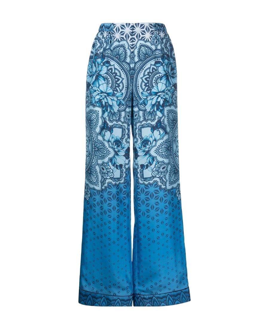 ALBERTA FERRETTI Silk Graphic-print Wide-leg Trousers In Blue Product Image