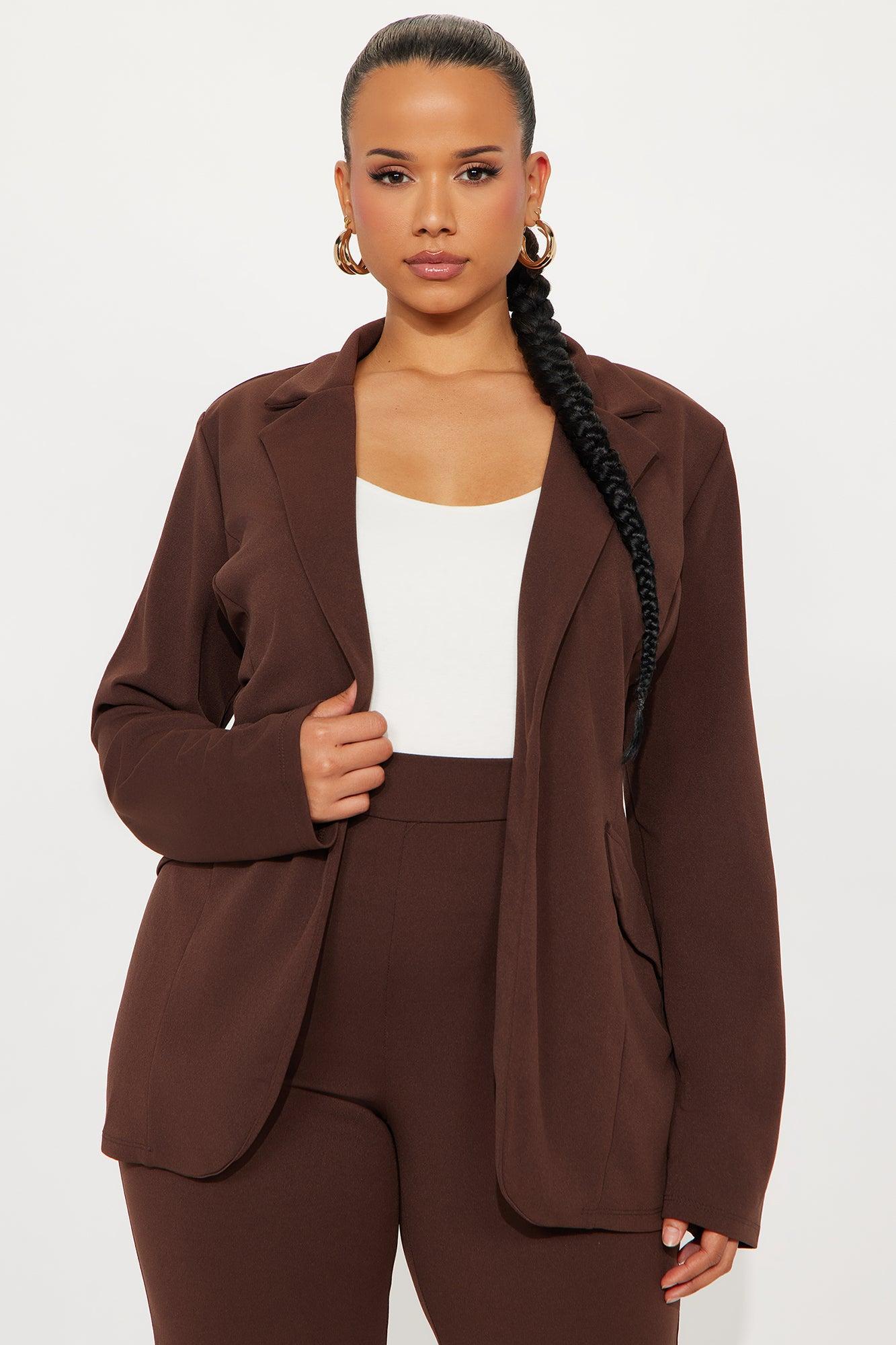 Working It Out Blazer Capri Pant Set - Chocolate Product Image