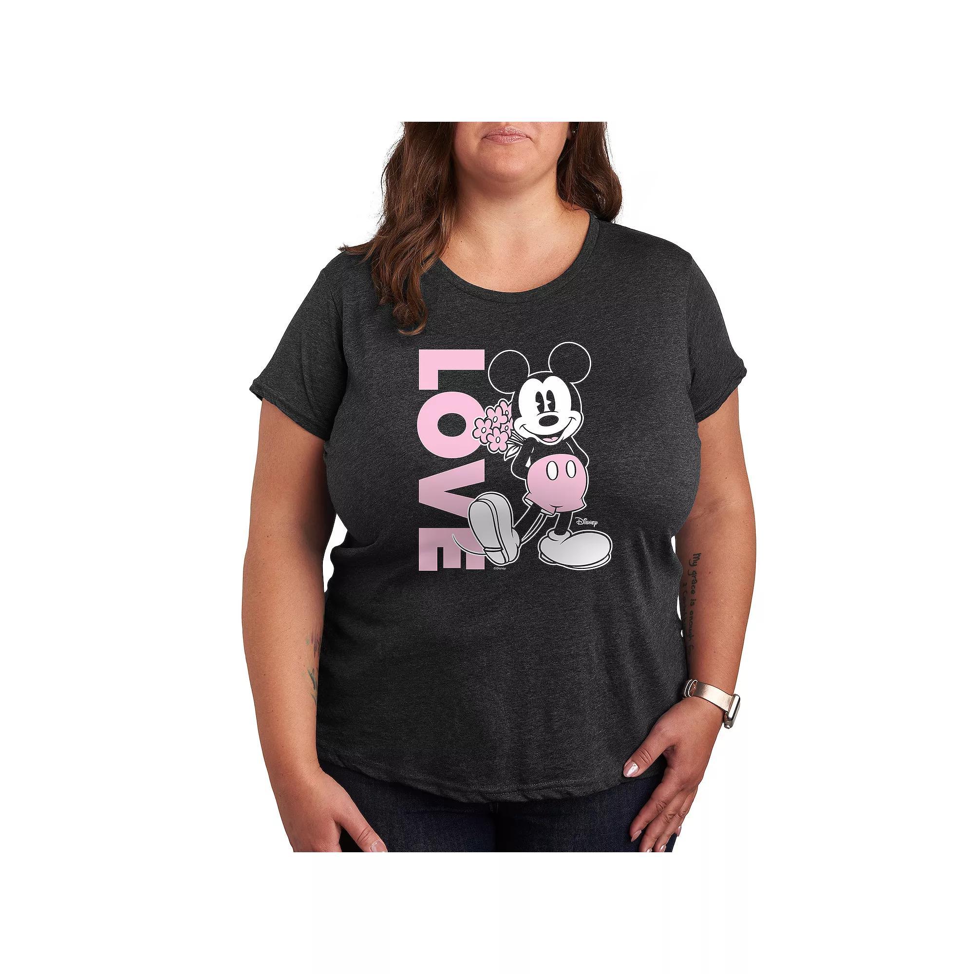 Disneys Mickey Mouse Plus Size Love Graphic Tee, Womens Grey Gray Product Image