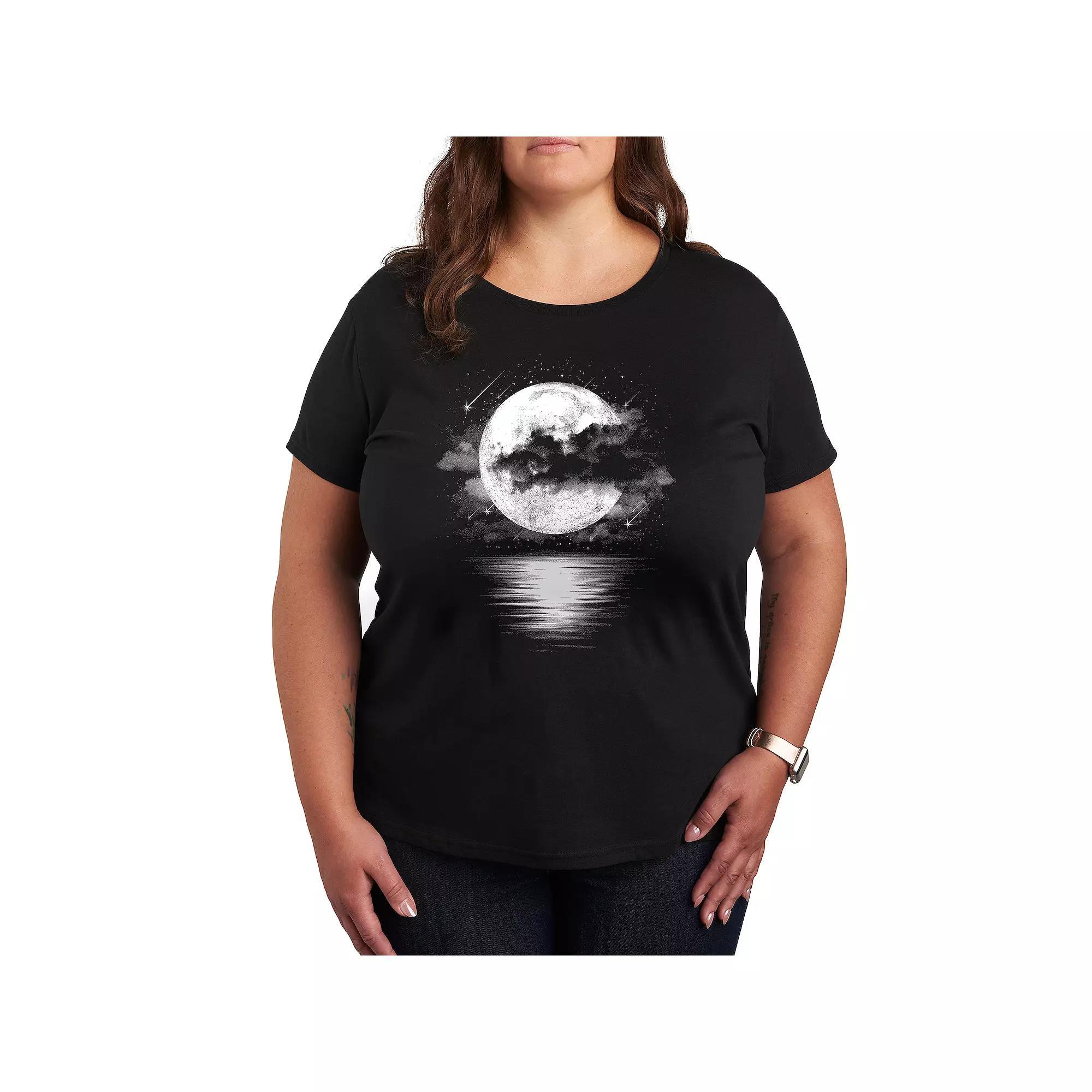 Plus Cloudy Moon Shooting Stars Graphic Tee, Womens Product Image