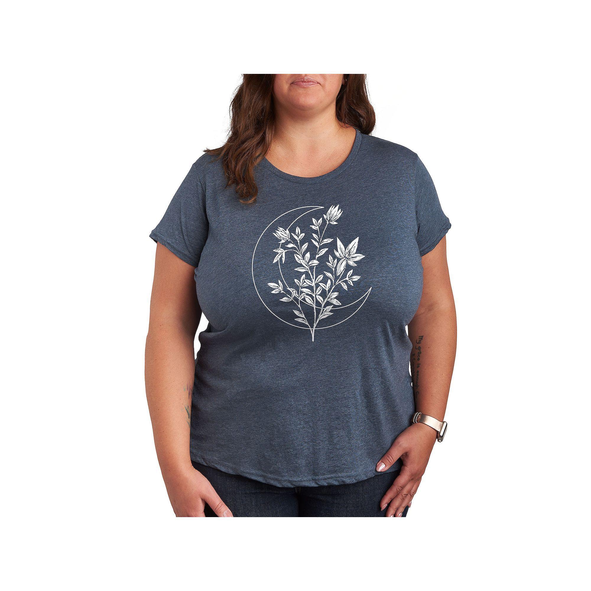 Plus Floral Crescent Moon Graphic Tee, Womens Grey Blue Product Image