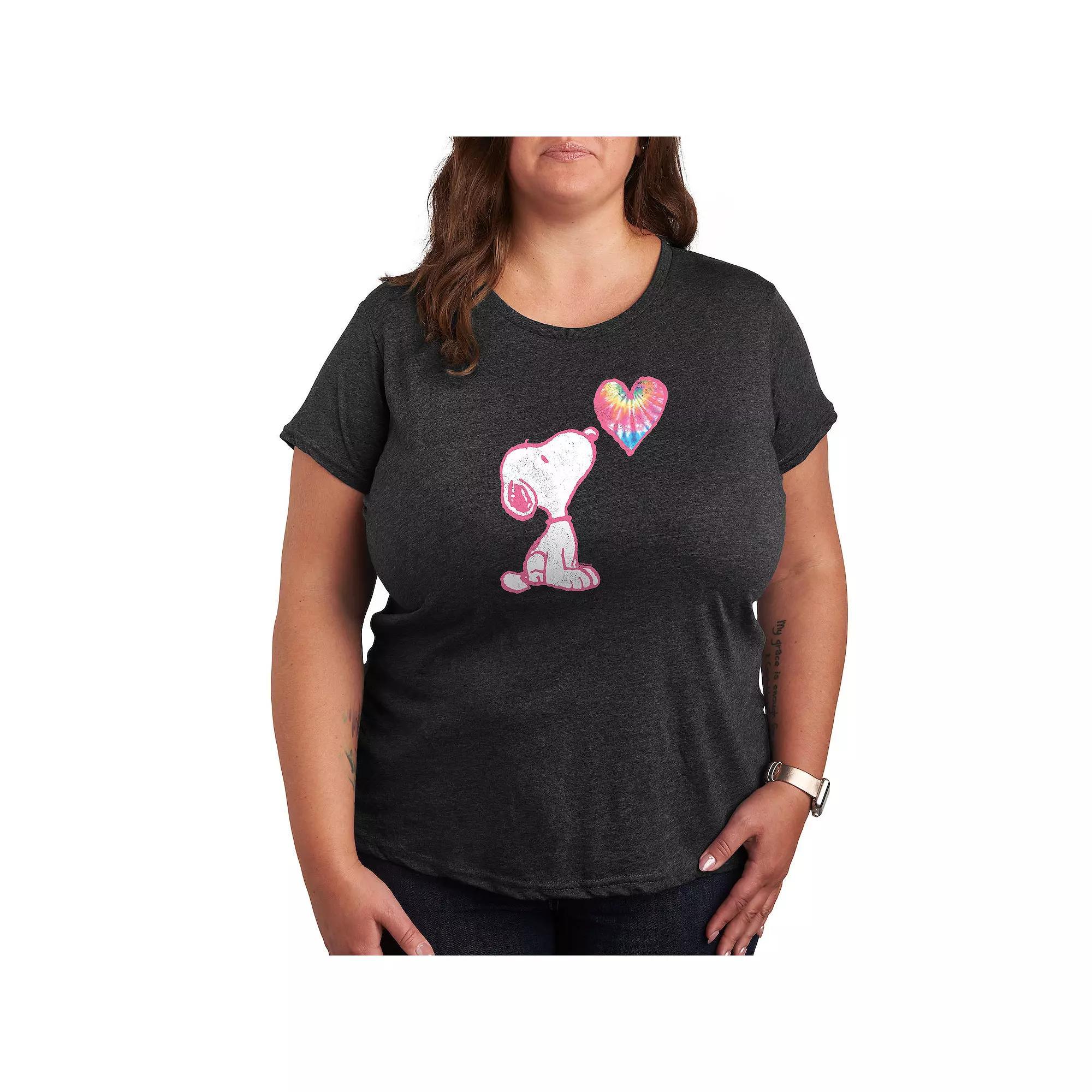 Plus Peanuts Pastel Rainbow Heart Graphic Tee, Womens Grey Blue Product Image