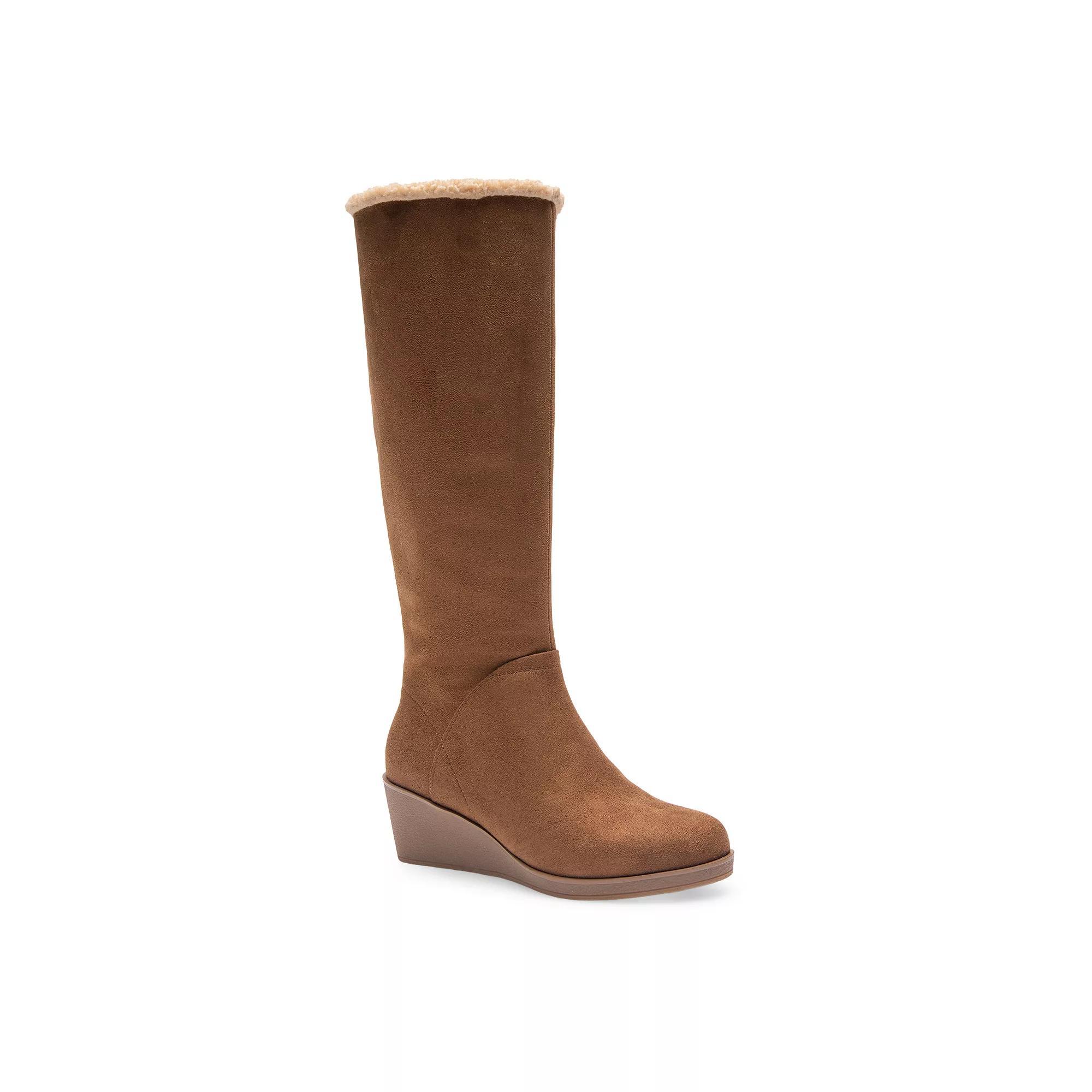 Aerosoles Binocular Women's Shearling Knee-High Boots, Size: 7 Wide, Black Faux Suede Product Image