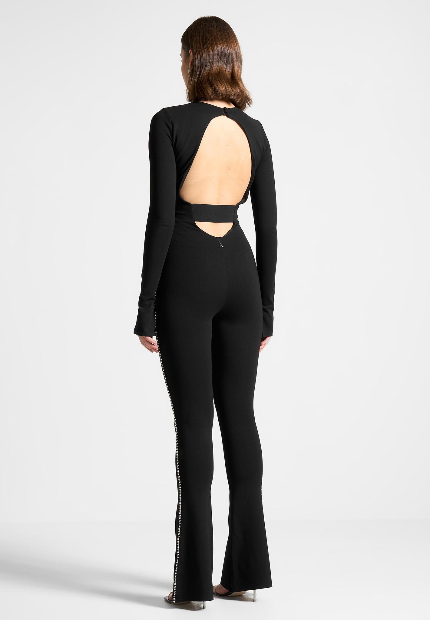 Open Back Embellished Jumpsuit - Black Female Product Image