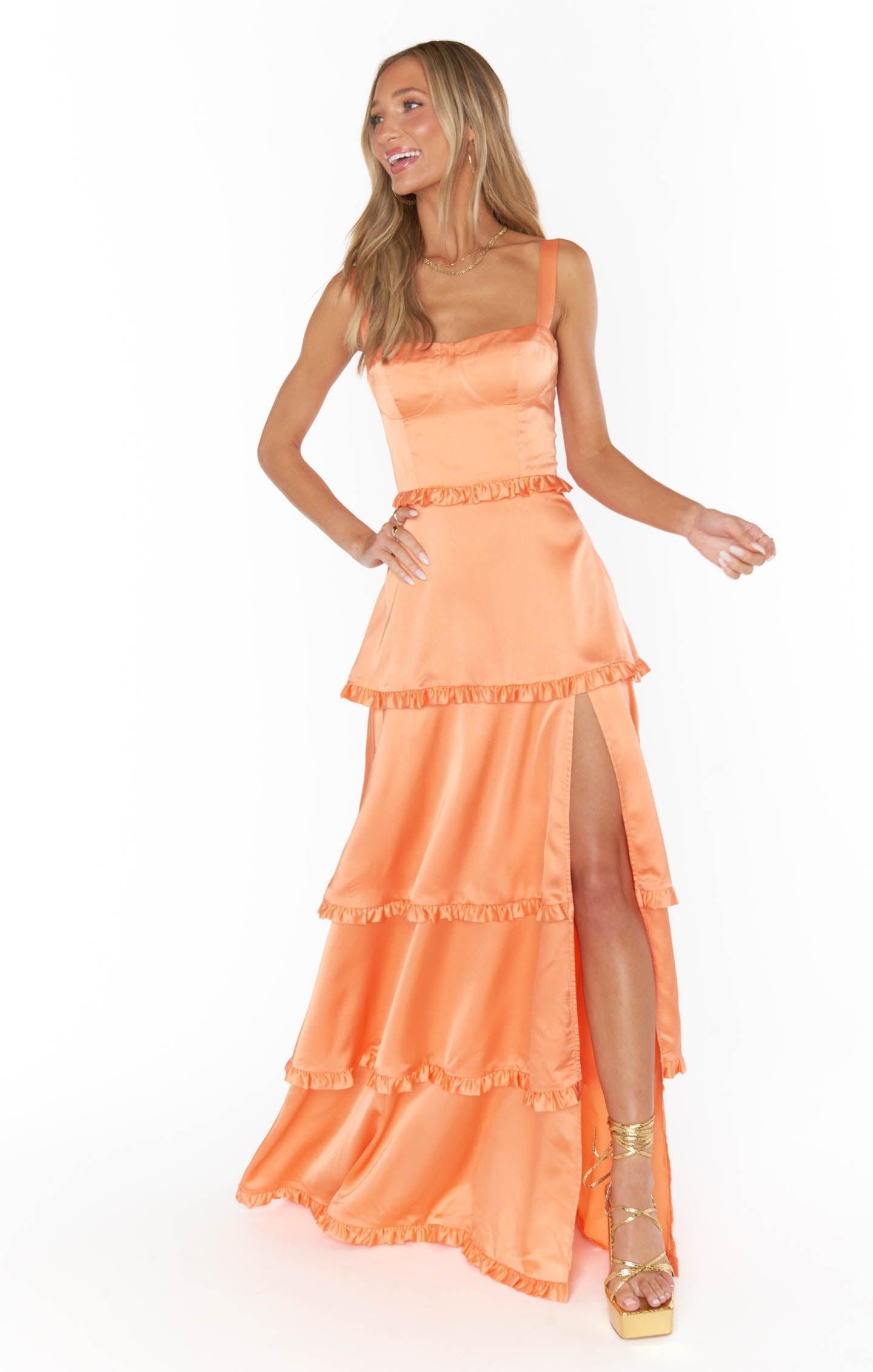 Lady Corset Dress ~ Cantaloupe Luxe Satin Product Image