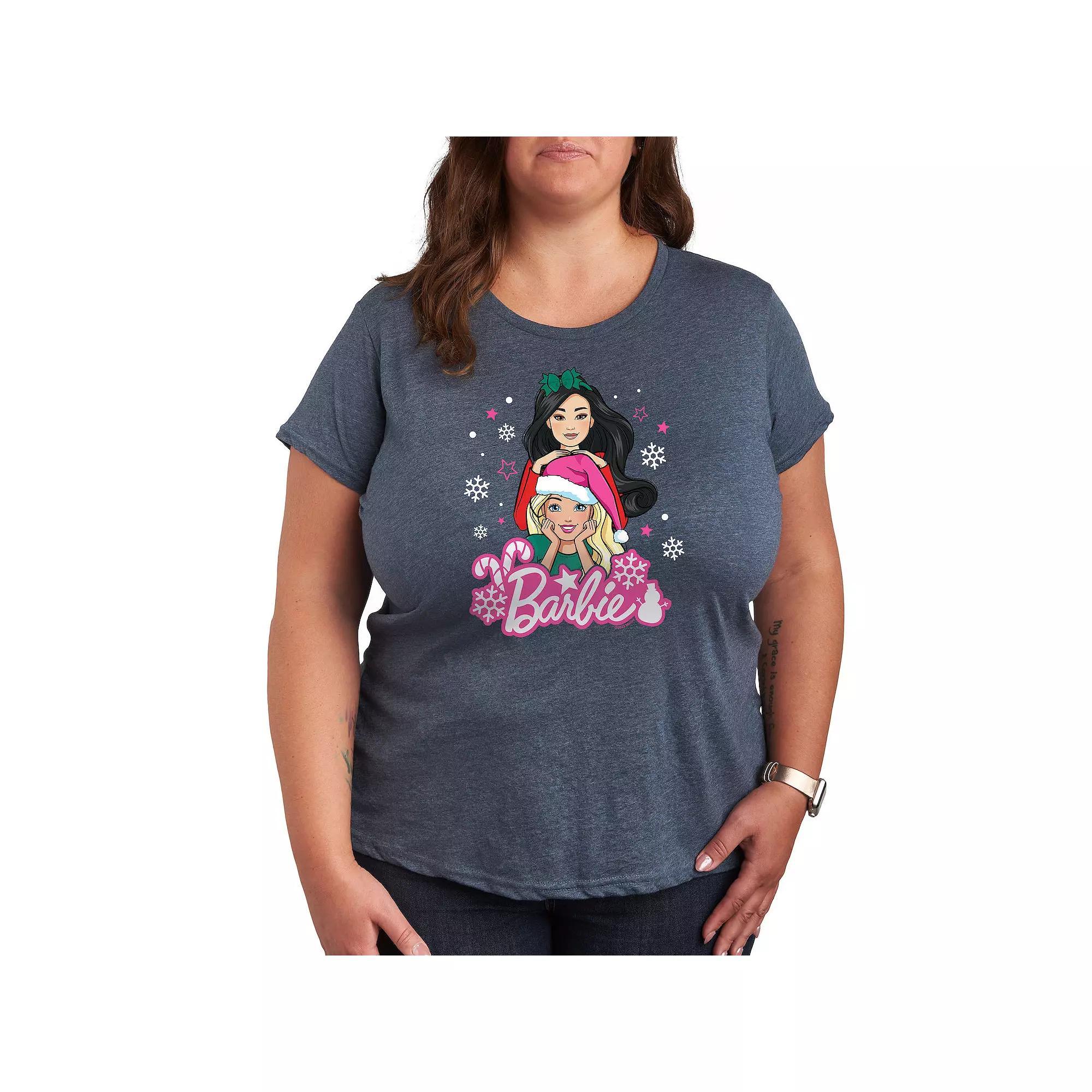 Plus Barbie Holiday Friends Graphic Tee, Womens Grey Blue Product Image