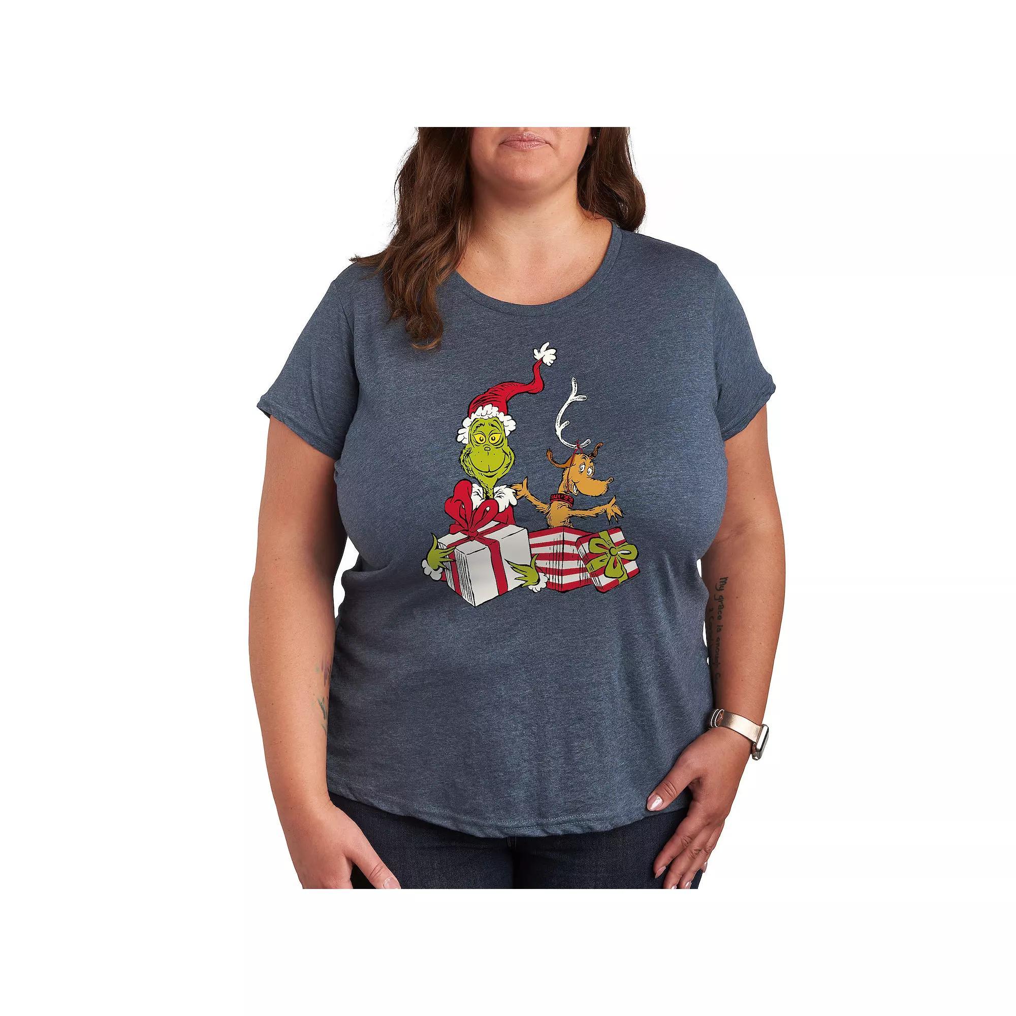 Plus Dr. Seuss The Grinch Max and Grinch Graphic Tee, Women's, Size: 3XL, Grey Green Product Image