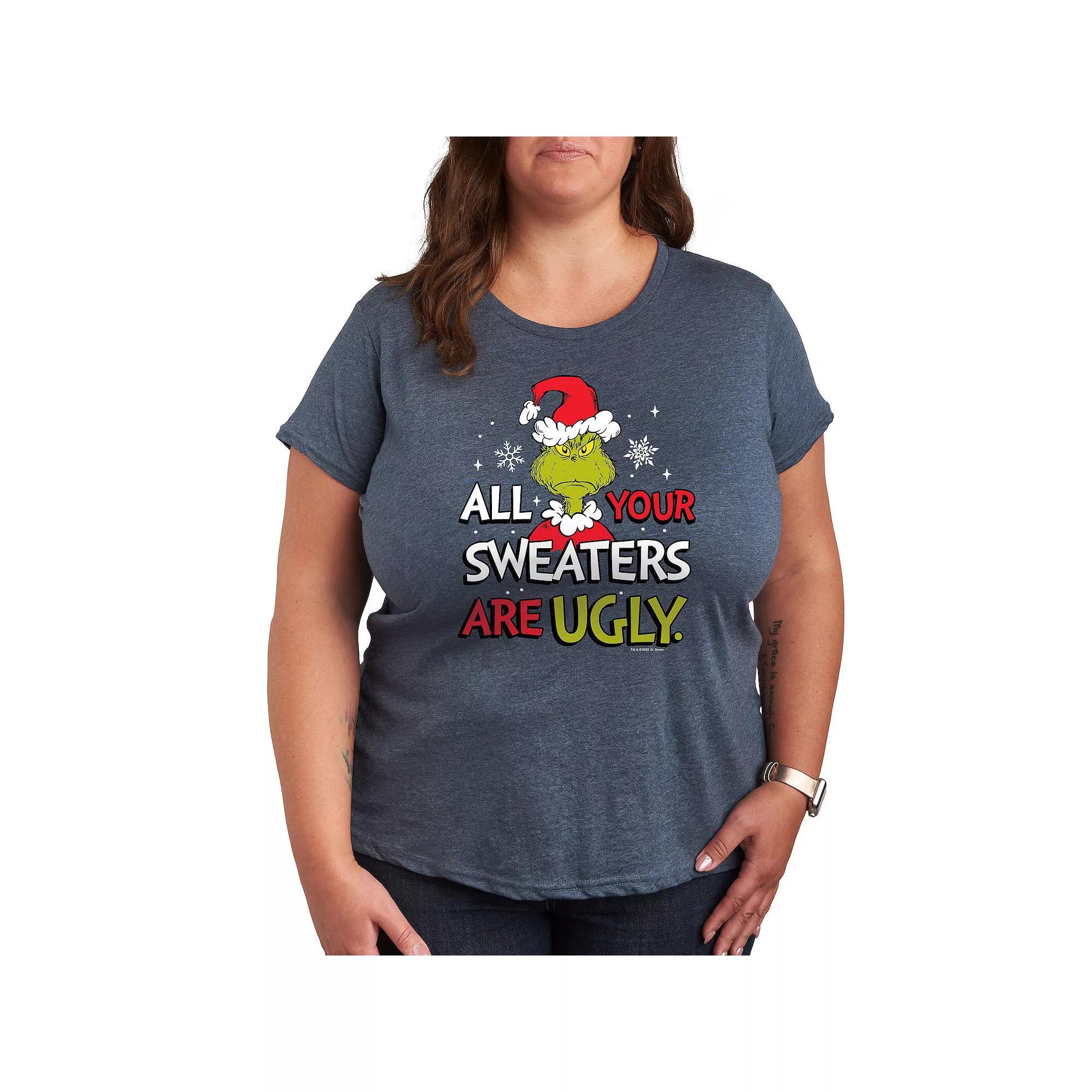 Plus Peanuts White Snoopy Heart Graphic Tee, Womens Grey Green Product Image