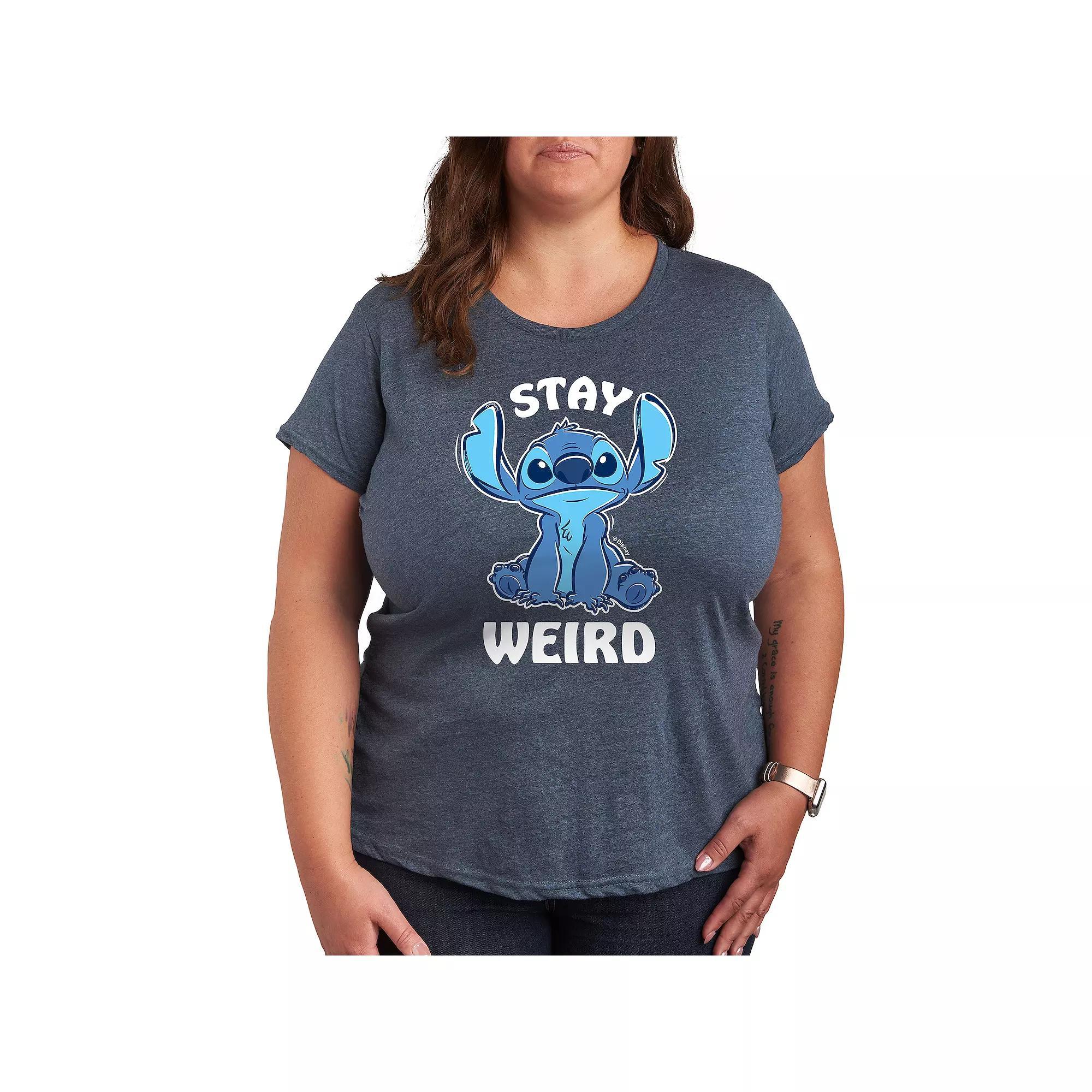 Disneys Lilo & Stitch Plus Stay Weird Graphic Tee, Womens Grey Blue Product Image