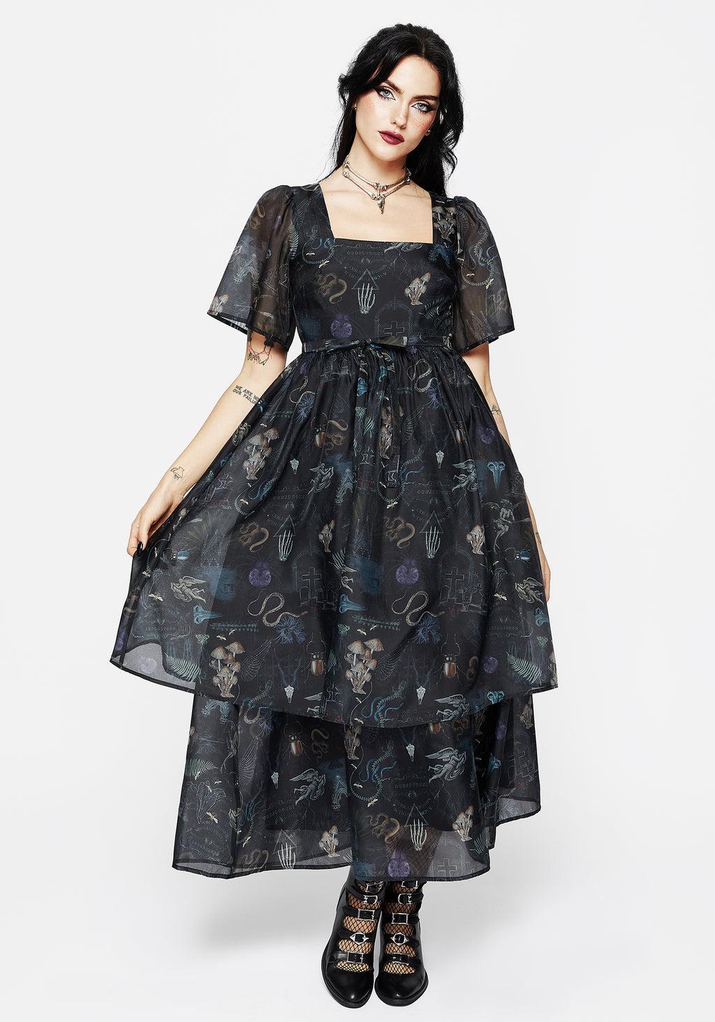 Maudeline Victoriana Print Layered Organza Midaxi Dress Product Image