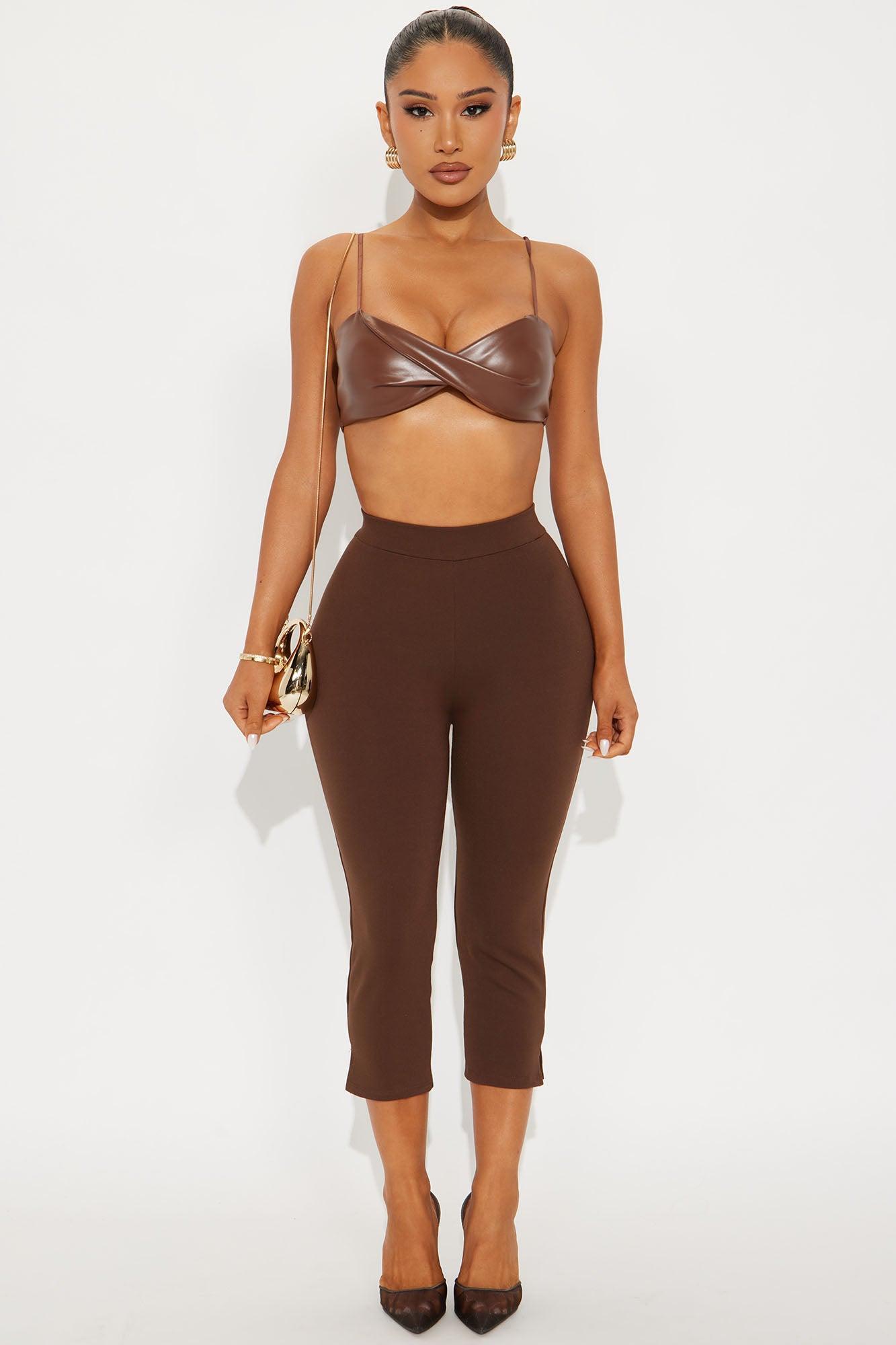 Albany Faux Leather Cropped Bra Top - Brown Female Product Image