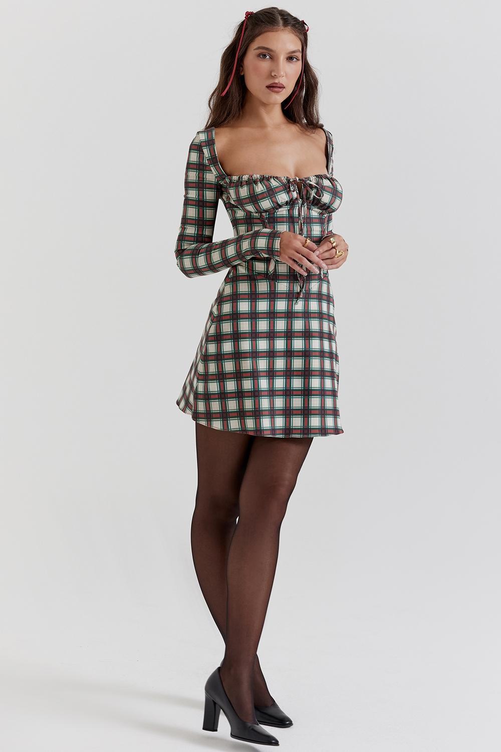 Eliza Red Tartan Corset Midi Dress Product Image