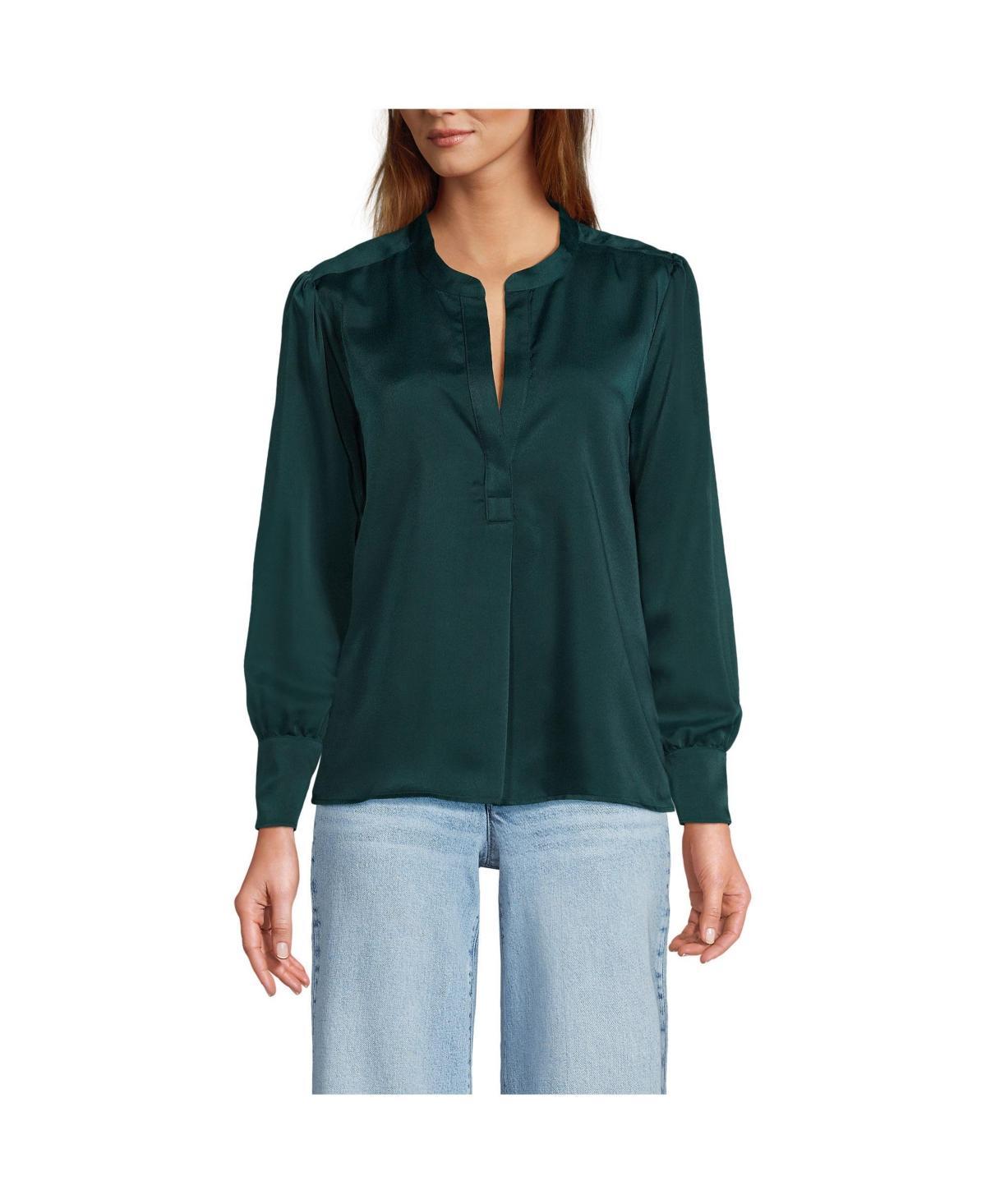 Women's Lands' End Satin Popover Shirt, Size: XS, Ivory Product Image