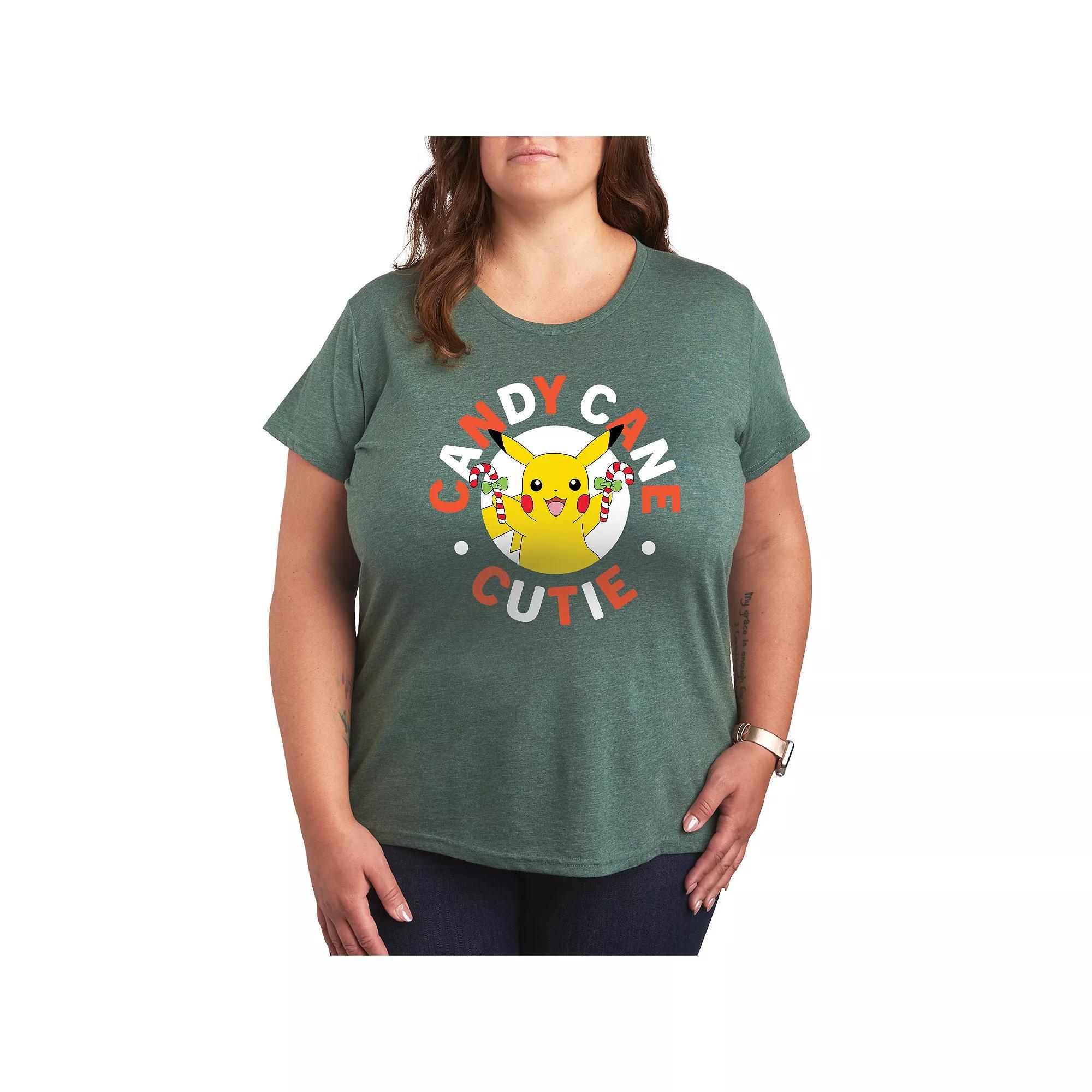 Plus Pokemon Candy Cane Cutie Graphic Tee, Womens Grey Green Product Image