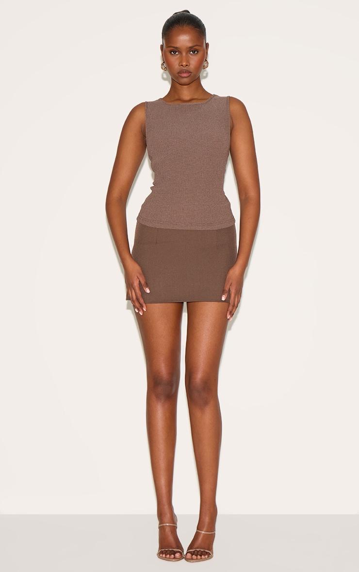 Chocolate Textured Boat Neck Sleeveless Top Product Image