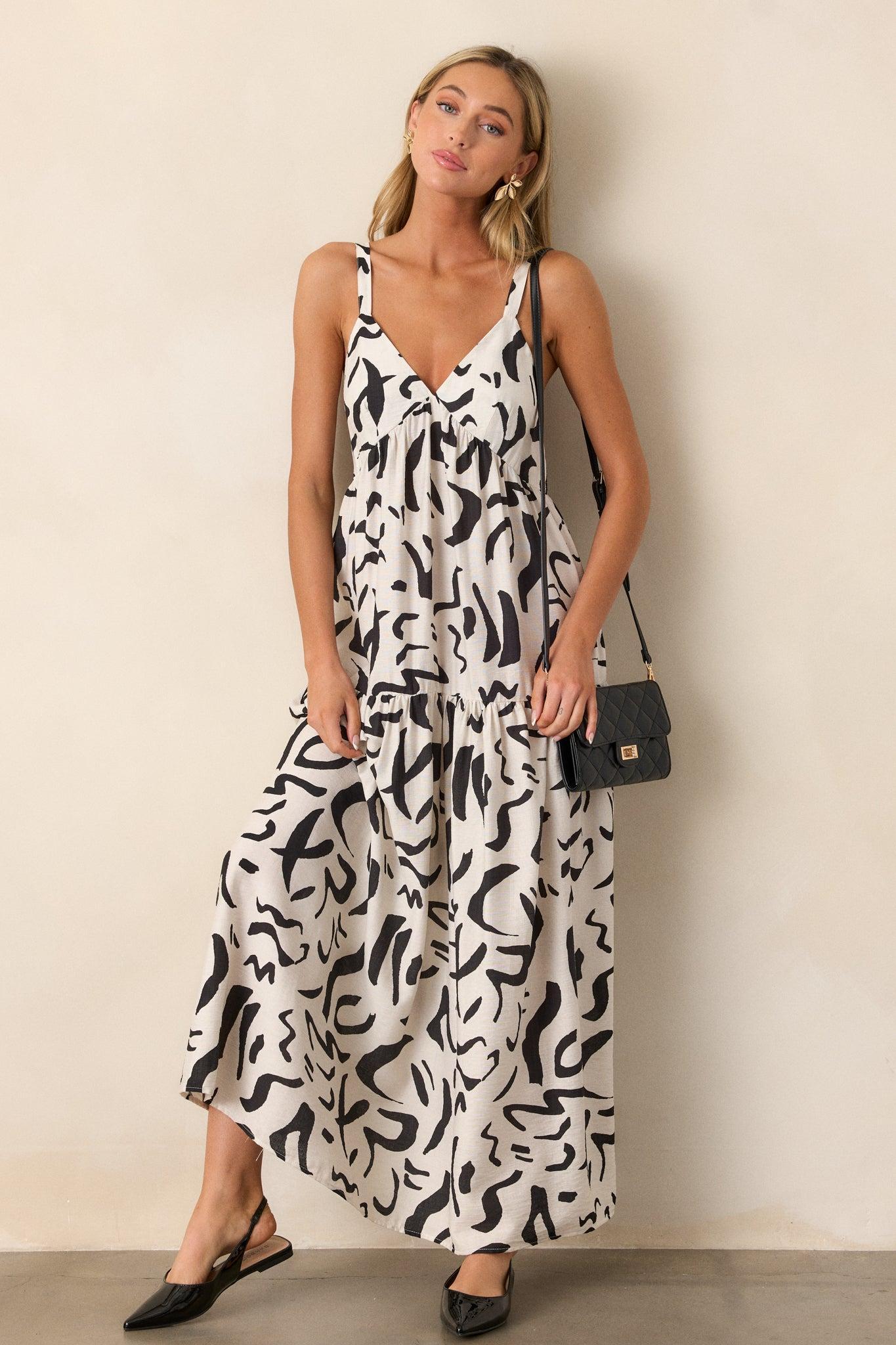 Just Having Fun White Abstract Maxi Dress Product Image