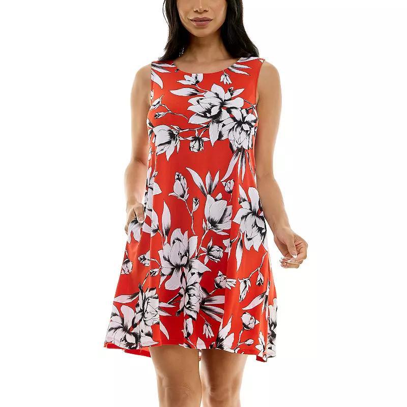 Women's Nina Leonard Puff Print Pocket Trapeze Dress, Size: Small, True Green Ivory Product Image