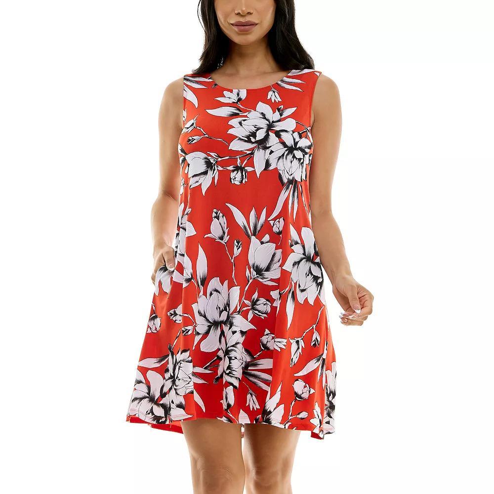 Women's Nina Leonard Puff Print Pocket Trapeze Dress, Size: Small, True Green Ivory Product Image