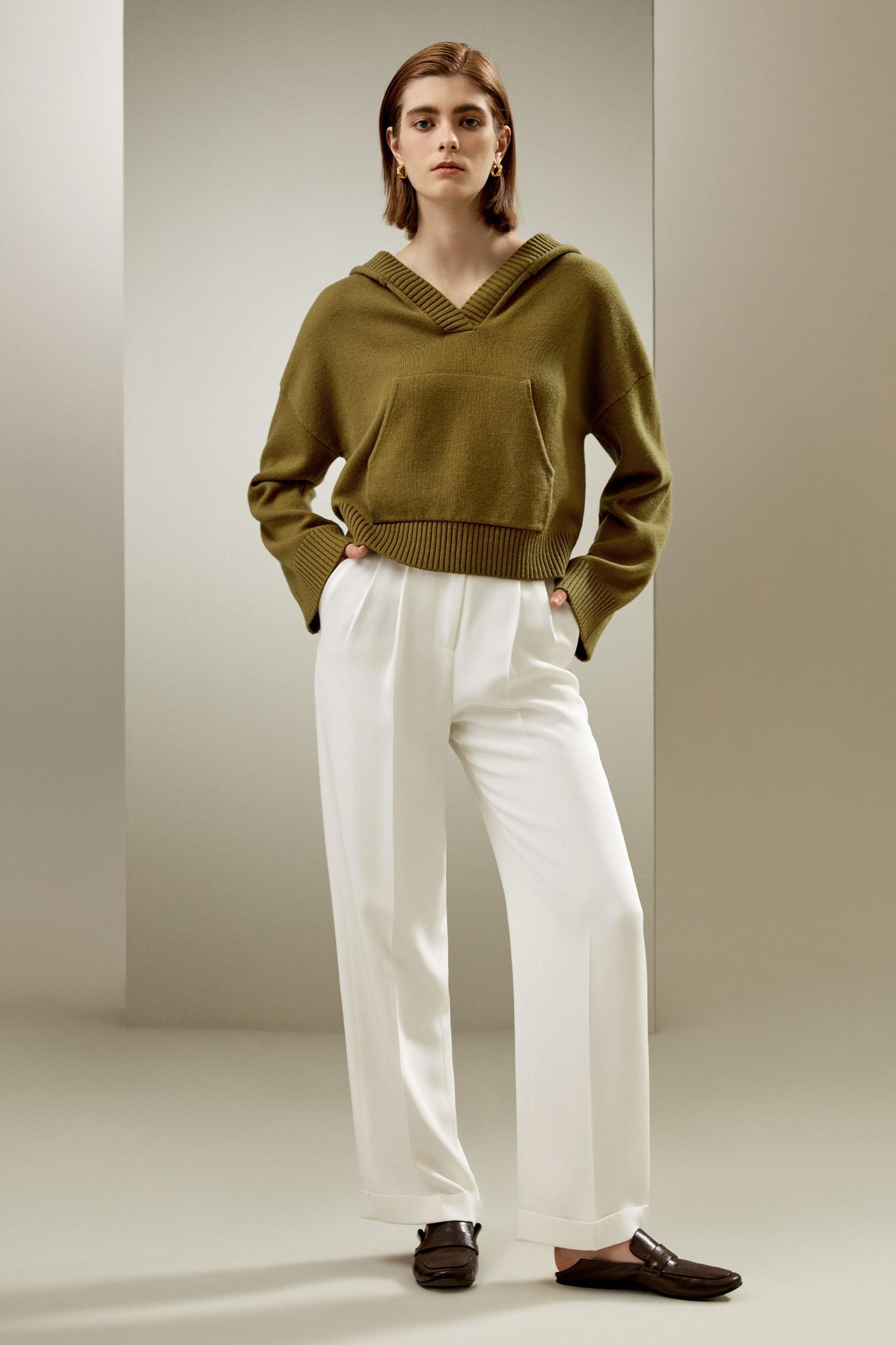Cropped Wool-Cashmere Blend Hoodie Product Image