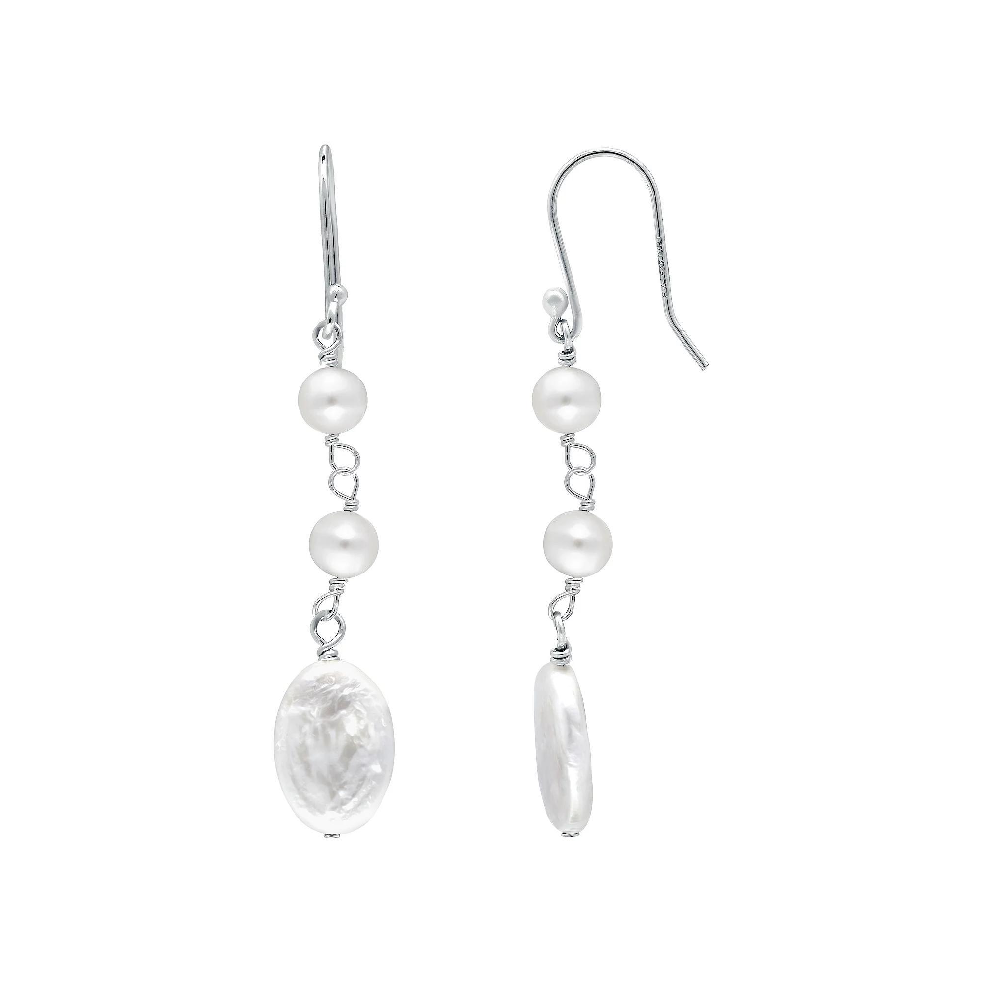 Aleure Precioso Sterling Silver Freshwater Cultured Pearl Trio Drop Earrings, Womens, Gold Tone White Product Image