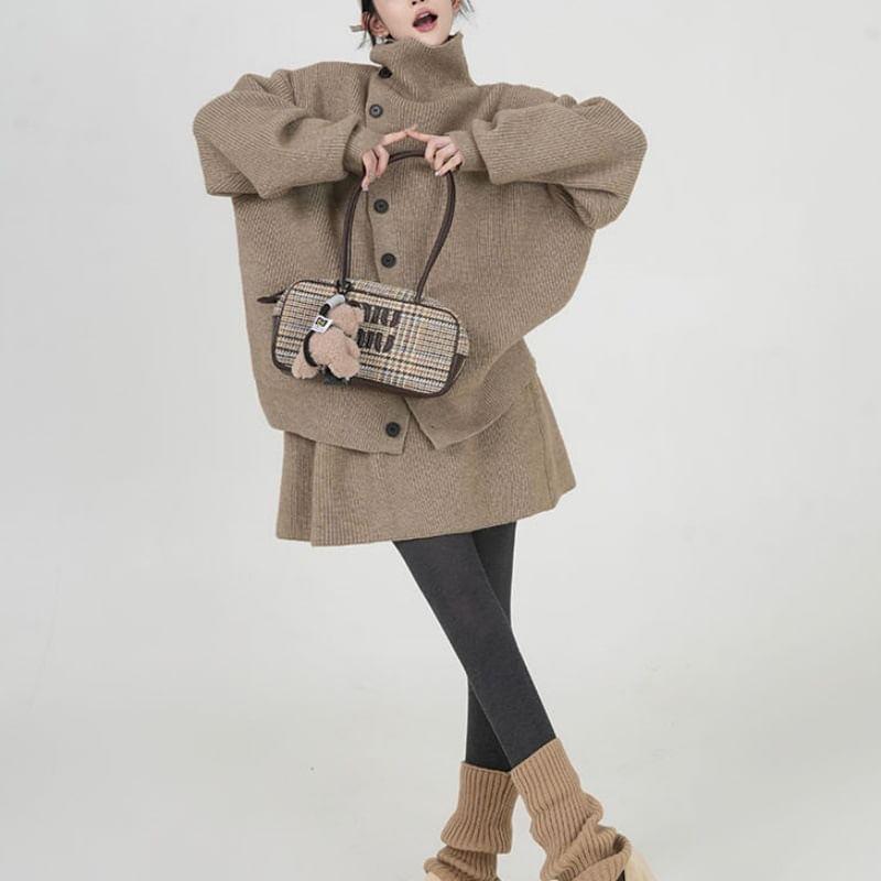 Set: Turtleneck Plain Cape + Mini A-Line Skirt Product Image