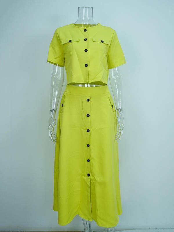 Loose Split-Joint Round-Neck Blouses + A-Line Skirts Two Pieces Set Product Image