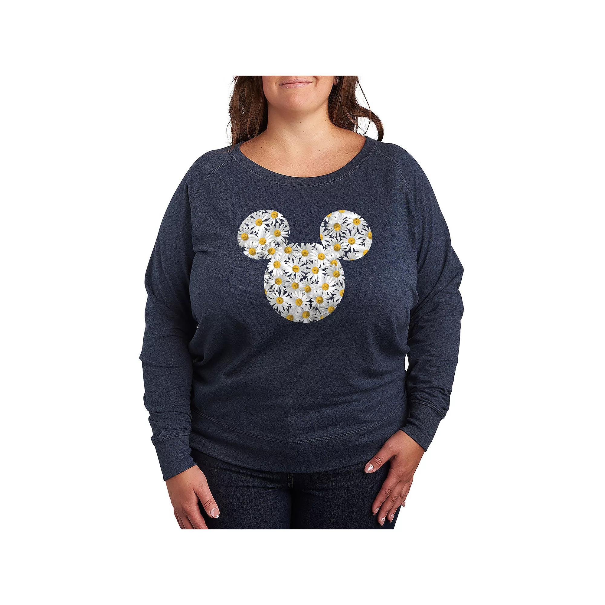 Disneys Mickey Mouse Plus Size Daisies French Terry Long Sleeve Tee, Womens Heather Grey Product Image