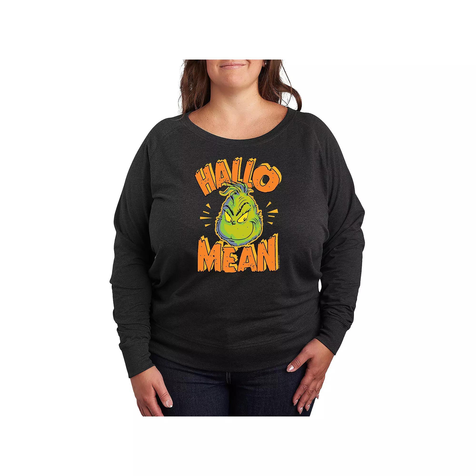 Plus Size Dr. Seuss Grinch HalloMean French Terry Long Sleeve Tee, Womens Heather Grey Product Image
