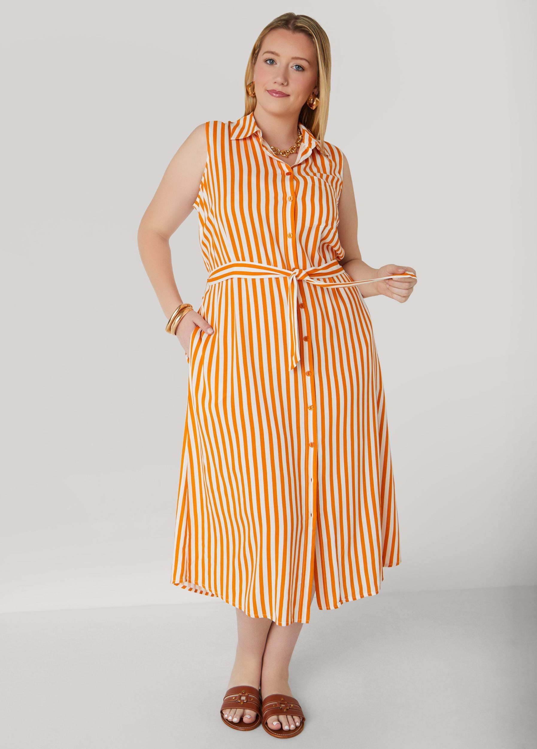 Button Front Striped Shirtdress Product Image