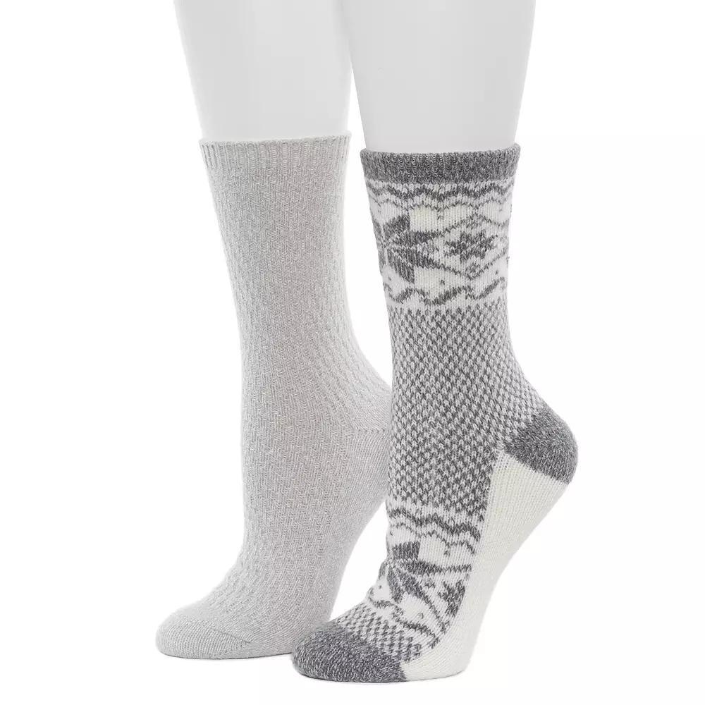 Women's Cuddl Duds® 2-Pack Plushfill Scandi Snowflake Block Crew Socks, Size: 9-11, Black Product Image