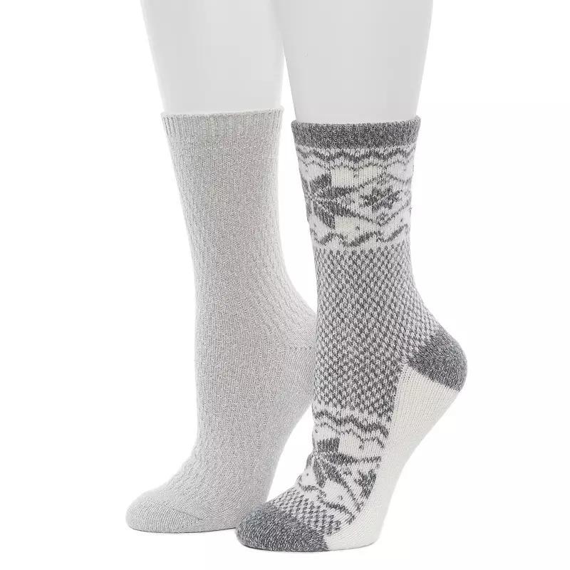 Women's Cuddl Duds® 2-Pack Plushfill Scandi Snowflake Block Crew Socks, Size: 9-11, Black Product Image