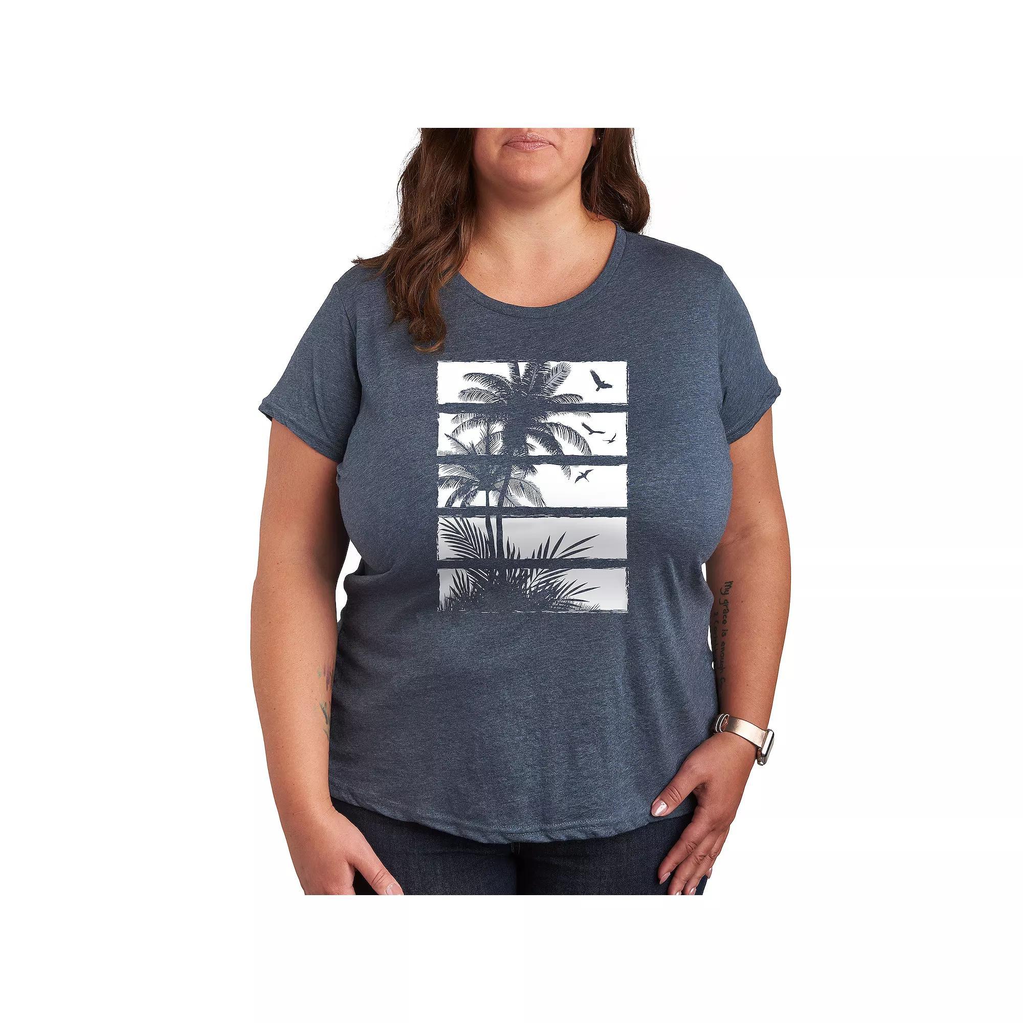Plus Palm Tree Silhouette Panels Graphic Tee, Womens Product Image