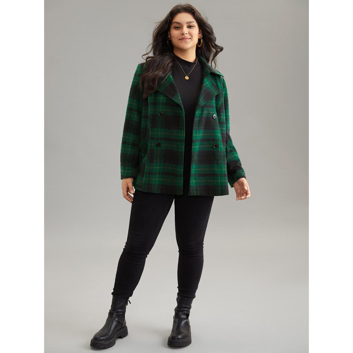 Plus Size Double Breasted Lapel Collar Pocket Belted Jacket Women DarkGreen Belted Pocket Belt Dailywear Jackets BloomChic 10/M Product Image