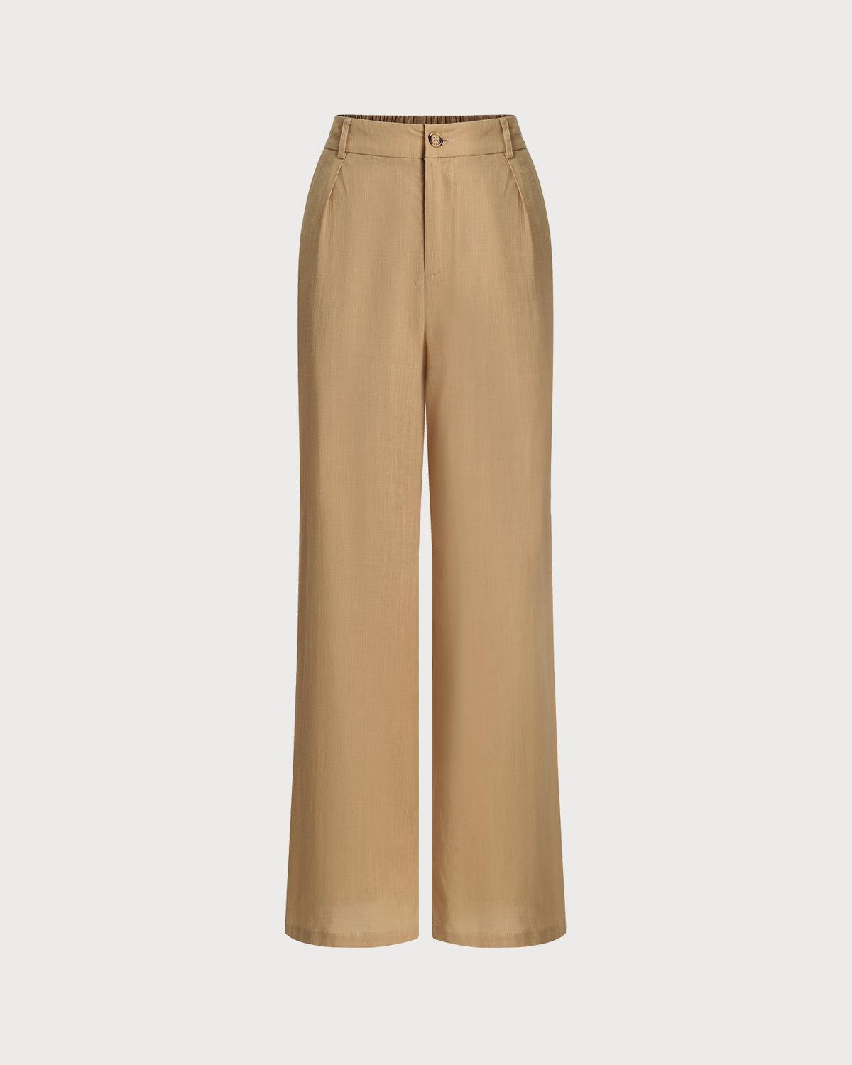 Brown Elastic Waist Pocket Straight Pants Product Image