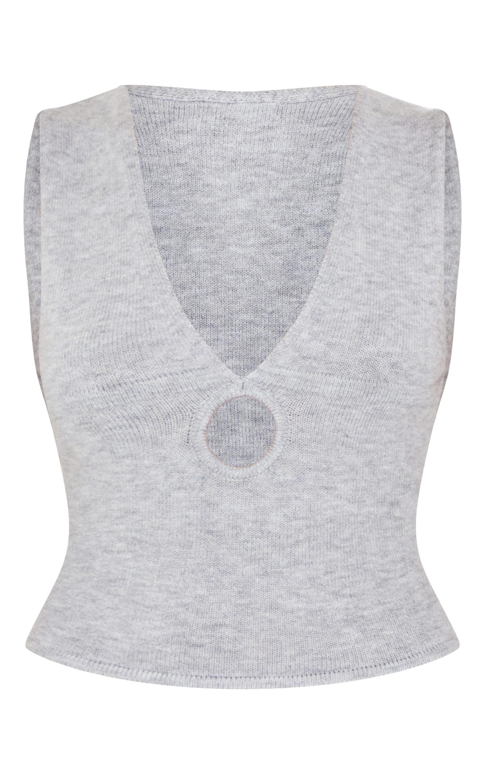 Ash Grey Soft Knit Plunge Detail Crop Top Product Image