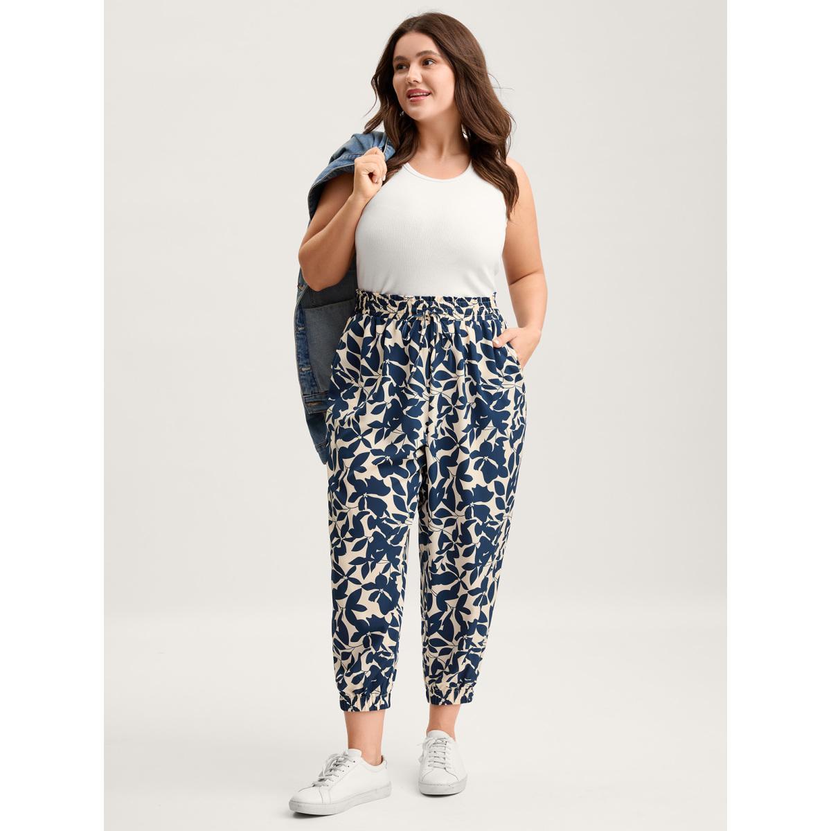 Plus Size Silhouette Flower Waist-Tie Jogger Pants Women Indigo Loose Mid Rise Everyday-Casual Pants BloomChic 18-20/2X Product Image
