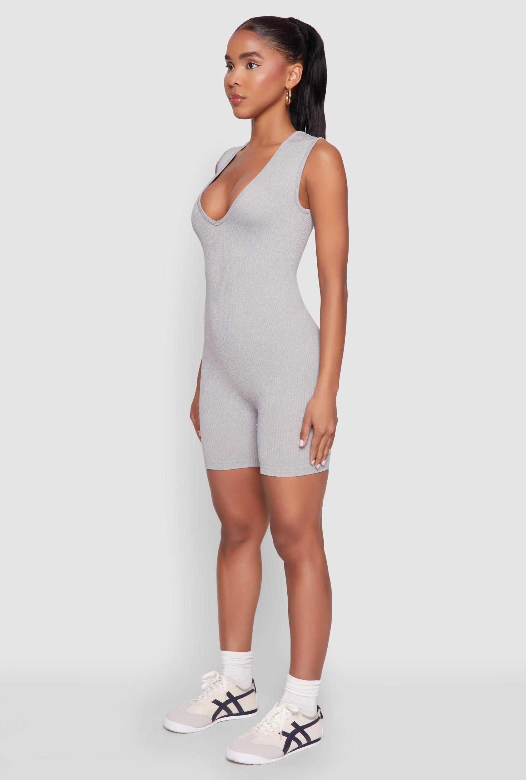 Womens Compression Rib Seamless Plunge Romper Product Image
