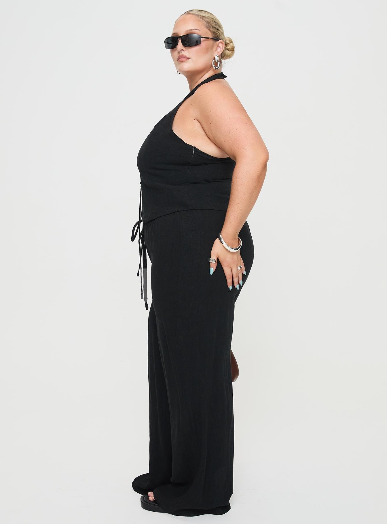 Clouded Linen Blend Vest Top Black Curve Product Image