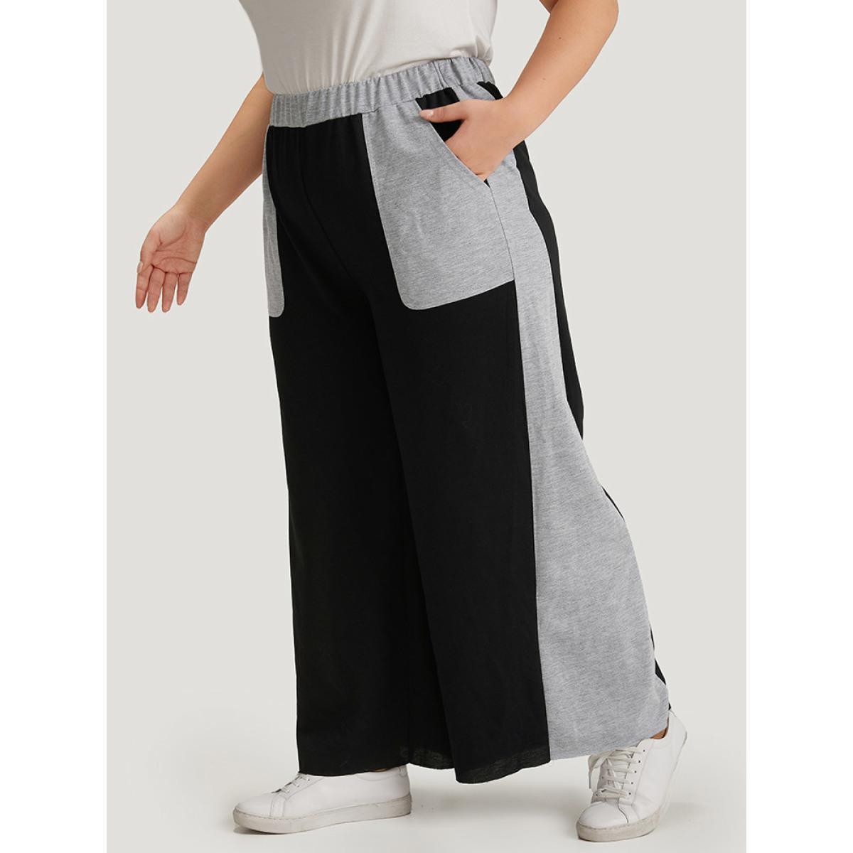Color Block Contrast Slant Pocket Sweatpants Black Plus Size Women Casual Dailywear Contrast 22-24/3X Bloomchic Product Image