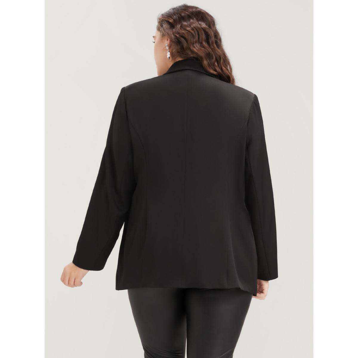 Plus Size Contrast Sequin Suit Collar Flap Pocket Blazer Black Women Going out Plain Patchwork Sleeve Long Sleeve Suit Collar 10/M Pocket Party Blazers BloomChic Product Image