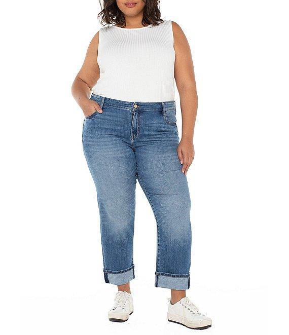 Liverpool Los Angeles Plus Size Marley Girlfriend Cuffed Crosshatch Denim Jeans Product Image