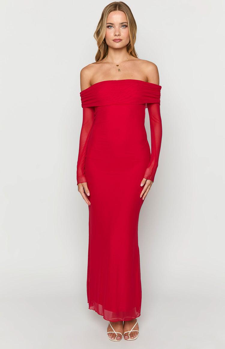 Coraline Red Long Sleeve Maxi Dress Product Image