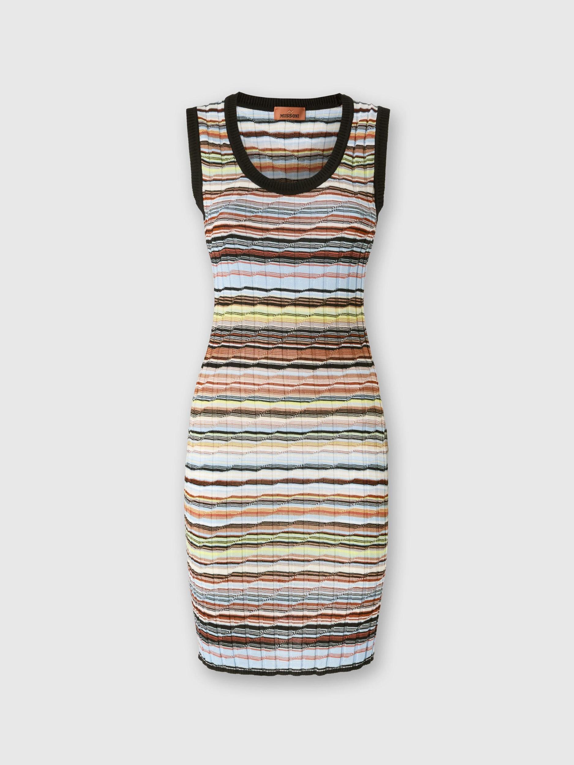 Striped ribbed cotton and viscose mini-dress with contrasting piping Product Image