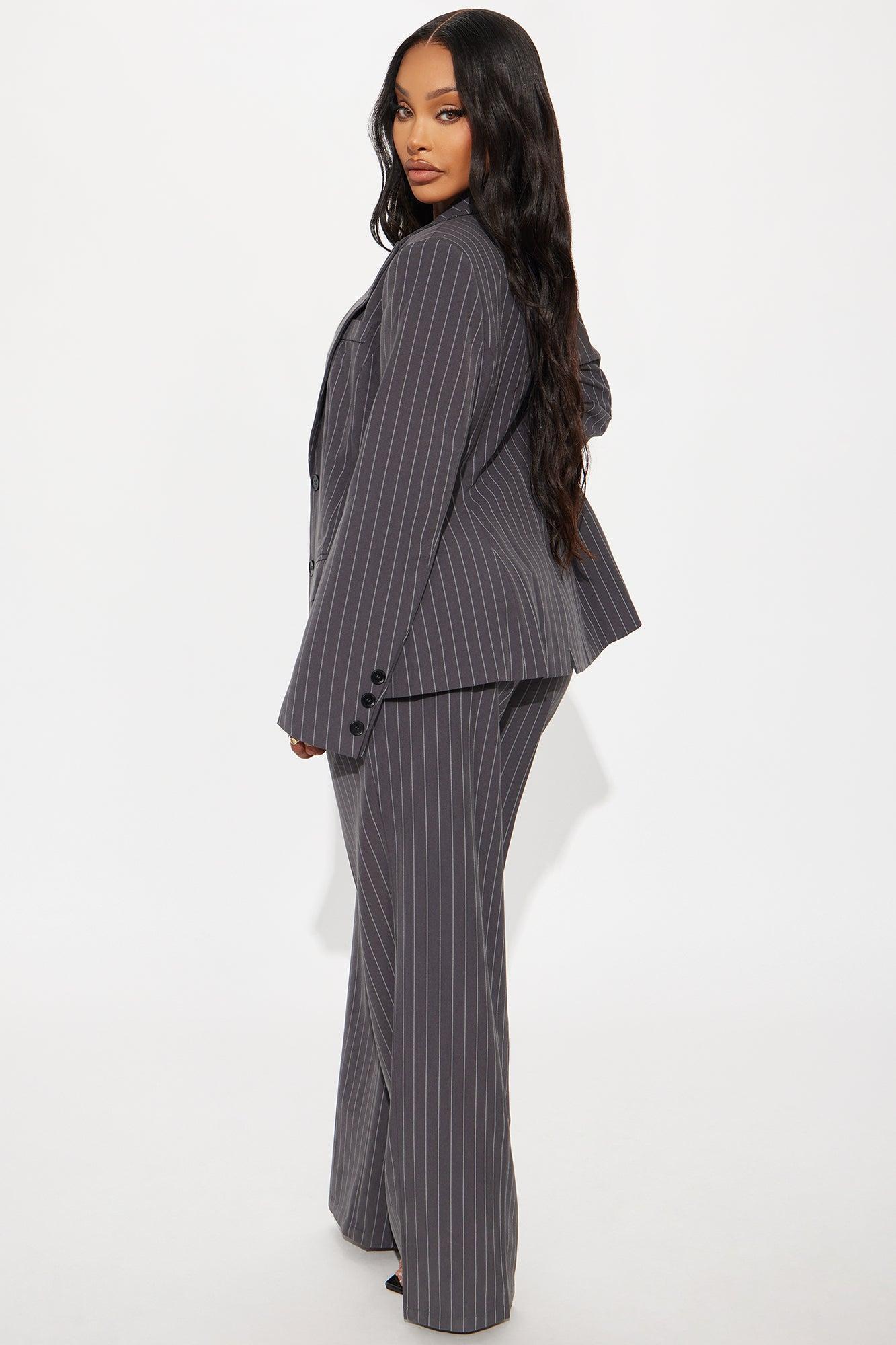 Angie Pinstripe Trouser - Charcoal Product Image