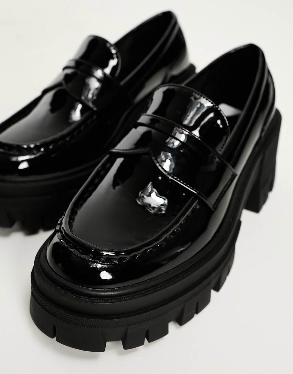 ASOS DESIGN Script chunky mid heeled loafers Product Image