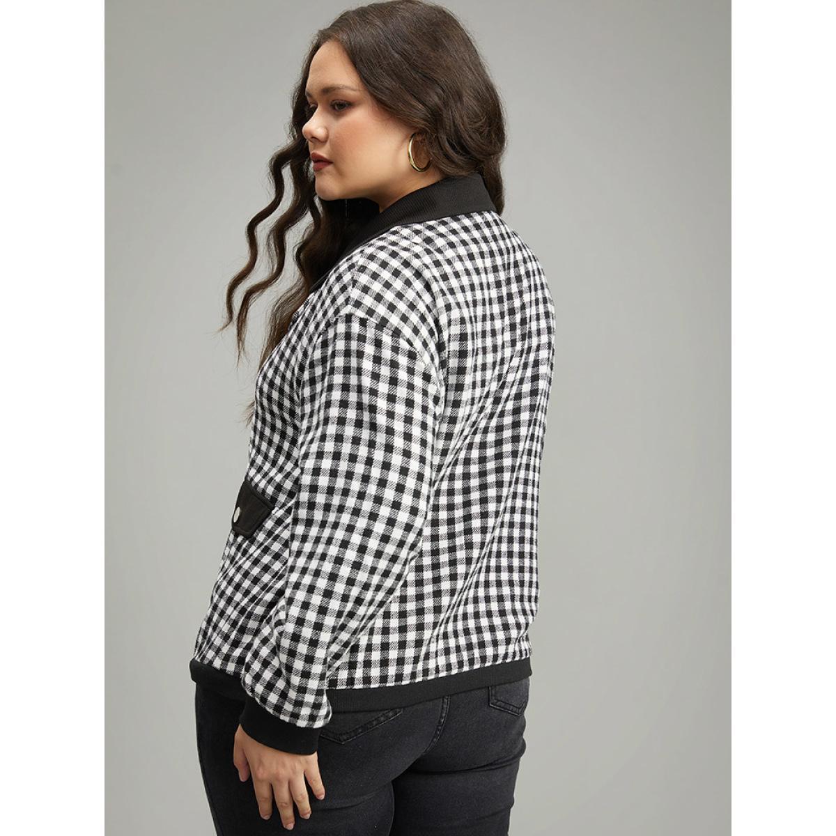 Plus Size Gingham Patchwork Double Breasted Jacket Women Black Elastic cuffs Dailywear Jackets BloomChic 28/5X Product Image